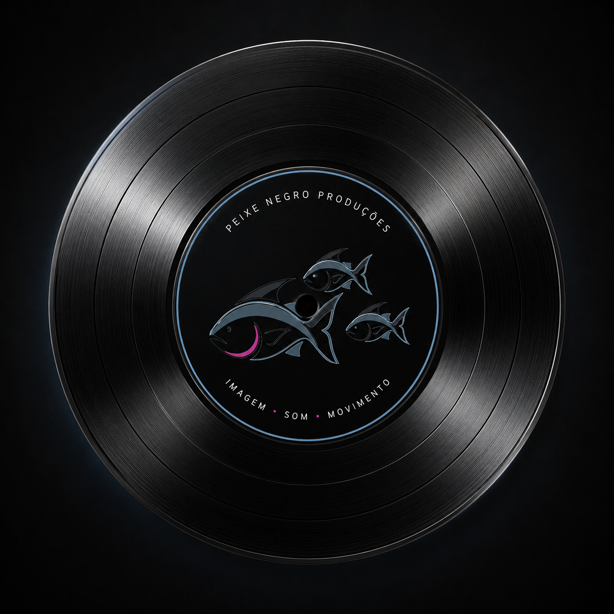 Disco de vinil com a identidade visual da Peixe Negro Produções